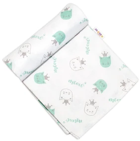Scutec din flanelă Baby Nellys, 70x80 cm - Pisicuță cu coroană, verde