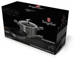 Set oala cu capac si tigaie marmorate (3 piese) din aluminiu forjat Carbon Metalic Line Berlinger Haus BH 1276N