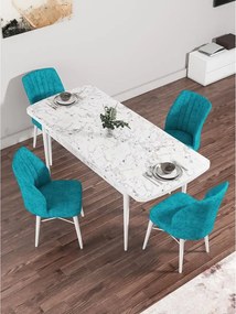 Set masa extensibila cu 6 scaune tapitate Homs cargold 250-30355,turcoaz, 170 x 80 cm