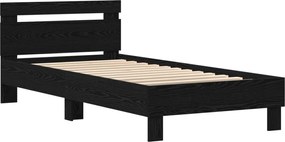 vidaXL Cadru de pat cu led Stejar Negru 90 x 200 cm Lemn compozit