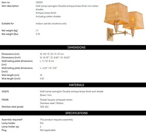 Aplica de perete LUX cu abajur din ratan Lexington alama antic