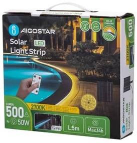 Bandă LED solară dimabilă Aigostar LED/5W/3,2V 5 m 2700K IP65 + telecomandă