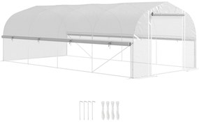 Outsunny Sera 6x3x2 m, accesibilă, 8 ferestre, ușă, plasă contra insectelor, cadru metalic, Alb | Aosom Romania