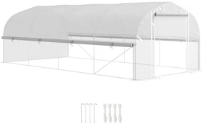 Outsunny Sera 6x3x2 m, accesibilă, 8 ferestre, ușă, plasă contra insectelor, cadru metalic, Alb | Aosom Romania