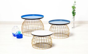 Set 3 masute de cafea rotunde din fier 26 cm / 32 cm / 42 cm albastru / gri / alb
