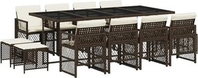 vidaXL Set mobilier de grădină, 13 piese, maro, cu perne, poliratan