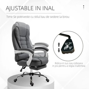 Vinsetto Scaun Ergonomic de Birou Reglabil cu Suport pentru Picioare, Spătar Înalt și Brațe, 65x70x115-123 cm, Gri | Aosom Romania