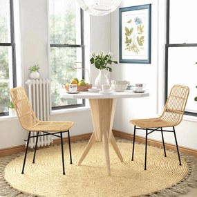 HOMCOM Set 2 Scaune pentru Bucătărie și Living Stil Boho, Scaune Moderne din PE Ratan și Oțel, 45x57x83 cm, Galben | Aosom Romania