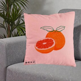 Perna Decorativa Grepfrut Citrus, 40x40 cm, Roz, Husa Detasabila, Perna Inclusa, BEKZ®