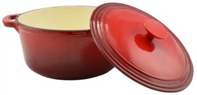 Oală din fontă emailată cu capac 24 cm, 4L – Perfect Home 12012, roșie, păstrează aromele, ideală pentru supe sau tocănițe