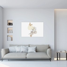 Tablou - Flori bej cu fluture N⁰3 (90x60 cm)