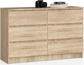 Comoda cu 6 sertare, PAL laminat, 120x40x77 cm, stejar sonoma