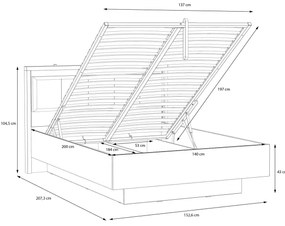 Pat dublu cu spațiu de depozitare OREN 140x200 cm, maro/negru