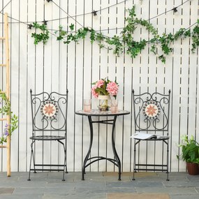Set de Gradina Outsunny cu 2 Scaune Pliante si 1 Masuta tip Mozaic, Metal si Ceramica | Aosom Romania