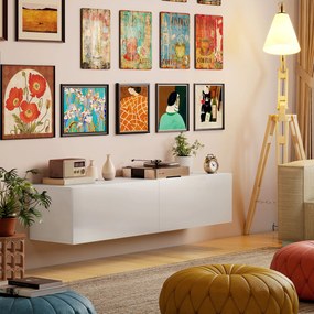 HOMCOM Dulap TV Suspendat pentru Televizoare de 45"-55"-65" cu 2 Dulapuri, Alb | Aosom Romania