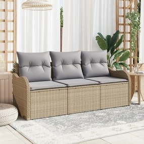 vidaXL Set de canapele pentru grădină cu pernă 3 pcs Bej Rattan poli