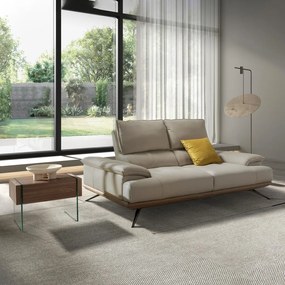 Canapea 2 locuri, tapitata cu piele naturala, spatar rabatabil Grey taupe