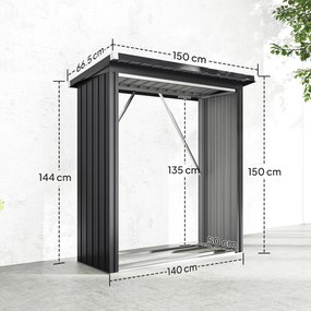 Outsunny Adăpost pentru Lemne din Oțel cu Bază Ridicată și Acoperiș Inclinat Gri | Aosom Romania