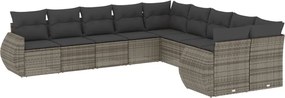 vidaXL Set mobilier de grădină cu perne, 10 piese, gri, poliratan