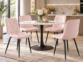 Scaun de dining din catifea roz deschis LIBRA cu picioare negre