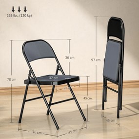 HOMCOM Set de 4 scaune pliabile pentru sufragerie portabile cadru din oțel 45 x 46 x 78 cm gri | Aosom Romania