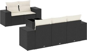 vidaXL Set mobilier de grădină cu perne, 6 piese, negru, poliratan