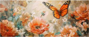 Tablou - Fluture și flori, pictură în ulei (120x50 cm)