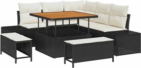 vidaXL Set de canapele pentru grădină cu pernă 8 pcs Negru poliratan