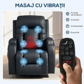Homcom Fotoliu Masaj &amp; incalzire – 8 Zone, Piele Eco, inclinabil 150° | Aosom Romania