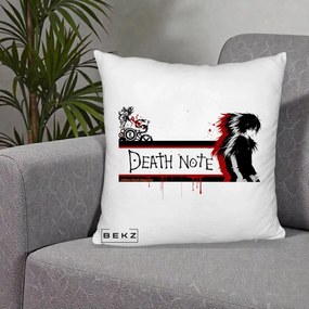 Perna Personalizata Death Note L Lawliet Rosu-Negru, 40x40 cm, Alb Pufos, Husa Detasabila, Perna Inclusa, BEKZ®