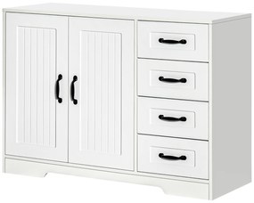 HOMCOM Comodă Sideboard, Anrichte, Stil Modern, 4 Sertare, 1 Dulap, 105 cm x 40 cm x 76 cm, Alb | Aosom Romania