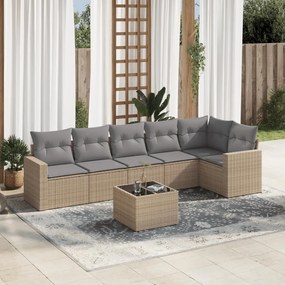 vidaXL Set canapele de grădină, 7 piese, cu perne, bej, poliratan