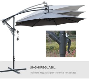 Umbrela Neagra cu manivela si 8 benzi LED Outsunny, Alimentatie Solara | Aosom RO