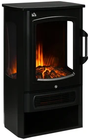 HOMCOM Soba electrică, flăcări realiste, 2 moduri de încălzire, protecție împotriva supraîncălzirii, oțel, negru, 44,5 x 32 x 74 cm | Aosom Romania