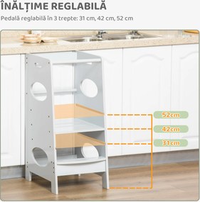 HOMCOM Turn de Învățare pentru Copii cu Înălțime Reglabilă pe 3 Nivele, 40x50x90 cm, Gri | Aosom Romania