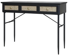 Birou din lemn masiv si rattan, cu 3 sertare