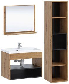 Mobilier baie Olevaro I (Alb + Stejar artisan) (cu sifon). 1104023
