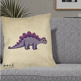 Perna Personalizata Stegozaur Mov, 40x40 cm, Crem, Husa Detasabila, Perna Inclusa, BEKZ®