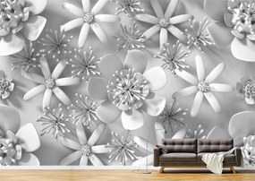Tapet Premium Canvas - Randare 3d flori gri abstract