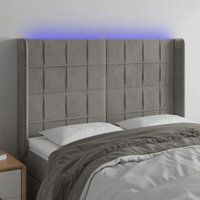 3124096 vidaXL Tăblie de pat cu LED, gri deschis, 147x16x118/128 cm, catifea