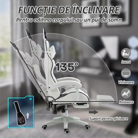 Vinsetto scaun gaming cu urechi de iepuraș, suport pentru picioare, perne, reclinabil și cu înălțime reglabilă, negru | Aosom Romania