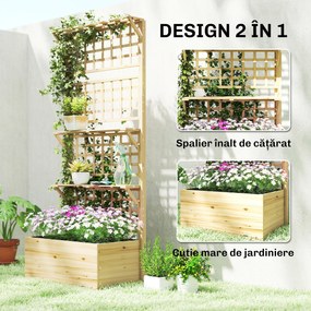 Outsunny Strat Înălțat din Lemn cu Suport și Acoperiș, Fiorieră Elevată pentru Exterior cu 2 Rafturi, Orificiu de Drenare și Material Textil pentru Plante Cățărătoare, Legume și Flori, Natural | Aosom Romania