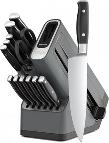 Set cutite cu ascutitor si suport Ninja K32014EUUK, 6 piese, StaySharp, Design ergonomic, Argintiu/Negru