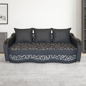 Canapea DIANA extensibila, 3 locuri, cu lada de depozitare, stofa gri cu negru , 220x100x80 Negru + Gri