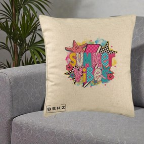 Perna Decorativa Summer Vibes Colorata, 40x40 cm, Bej, Husa Detasabila, Perna Inclusa, BEKZ®