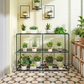 Outsunny Suport Vertical pentru Plante cu 3 Niveluri din Oțel și Plastic, Suport Ghivece pentru Interior și Exterior, Grădină, Balcon, 143x48x100 cm, Verde Închis | Aosom Romania