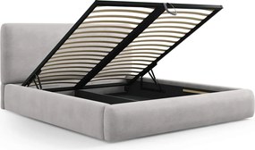 Pat tapitat cu tablie si lada depozitare, Colonel, Cosmopolitan Design, 160x200 cm, material structurat, gri deschis