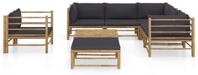 Set mobilier de gradina cu perne gri inchis, 8 piese, bambus
