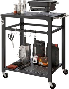 Outsunny Servantă de grădină cărucior de grătar pe roți cu cârlige, mânere, roți blocabile, 90,5x55x88 cm, negru | Aosom Romania