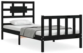 3192520 vidaXL Cadru de pat cu tăblie Small Single, negru, lemn masiv